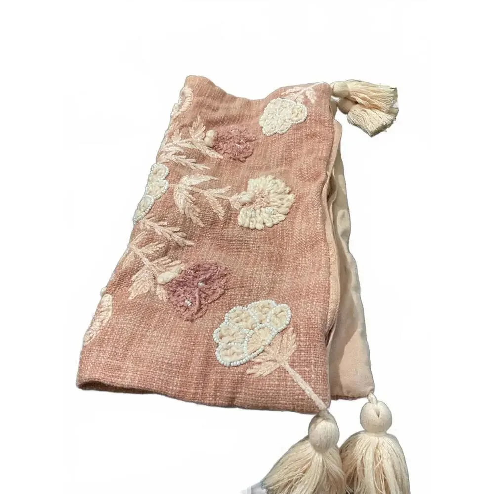 Moss and Willow Embroidered Decorative Cushion Cover with Tassels